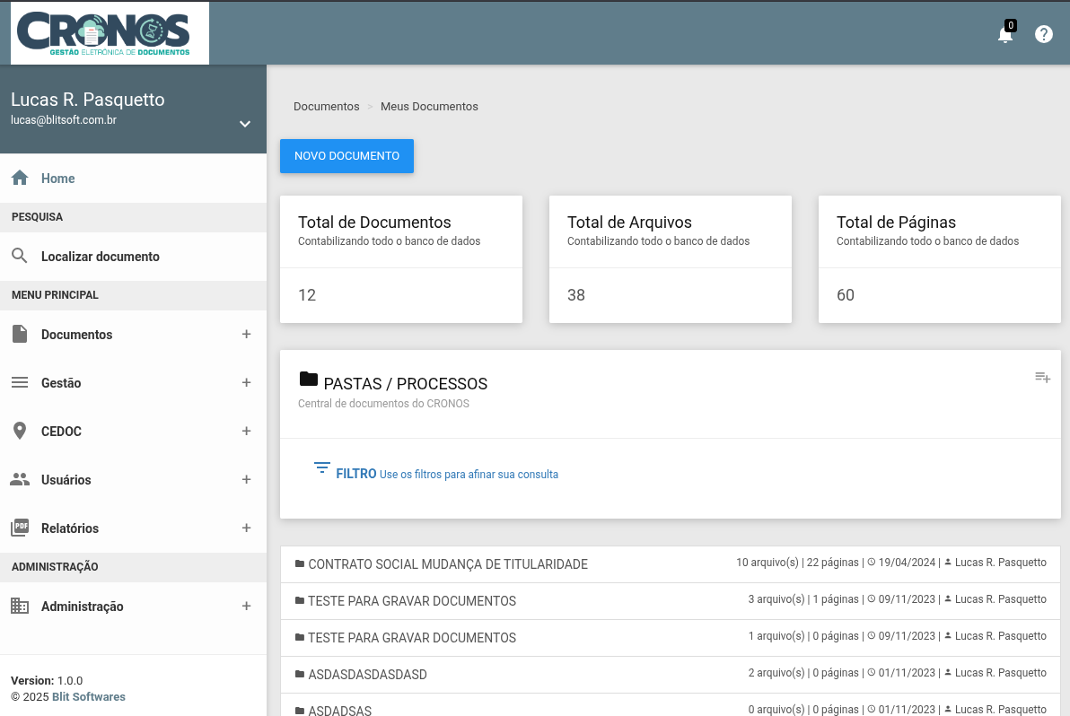 Interface do GED Cronos - Sistema de Gerenciamento Eletrônico de Documentos